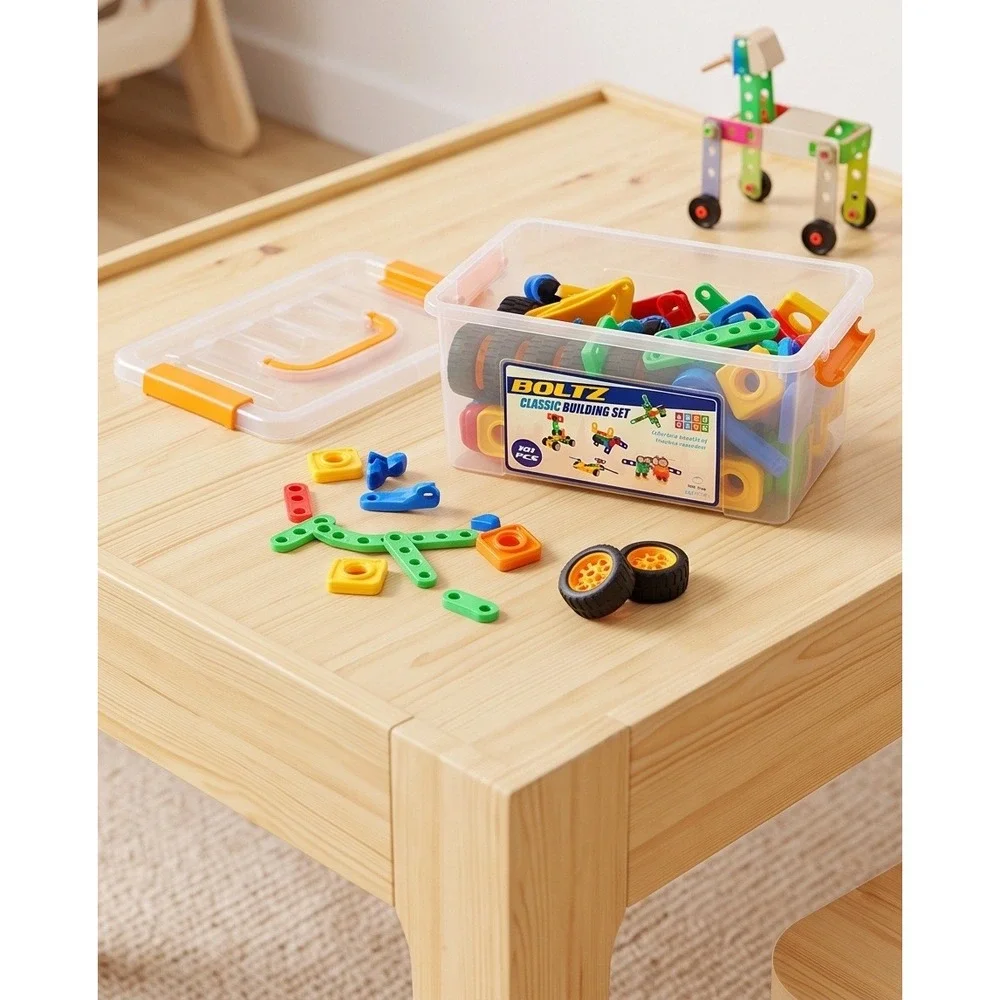 USA Toyz Boltz Classic Building Set 101 Pieces STEM Construction Kids Toy Bin
